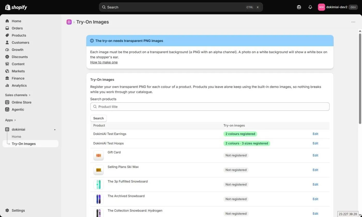 Setting Up Try-On Products in Shopify (Try-On Images & Per-Size Dimensions)