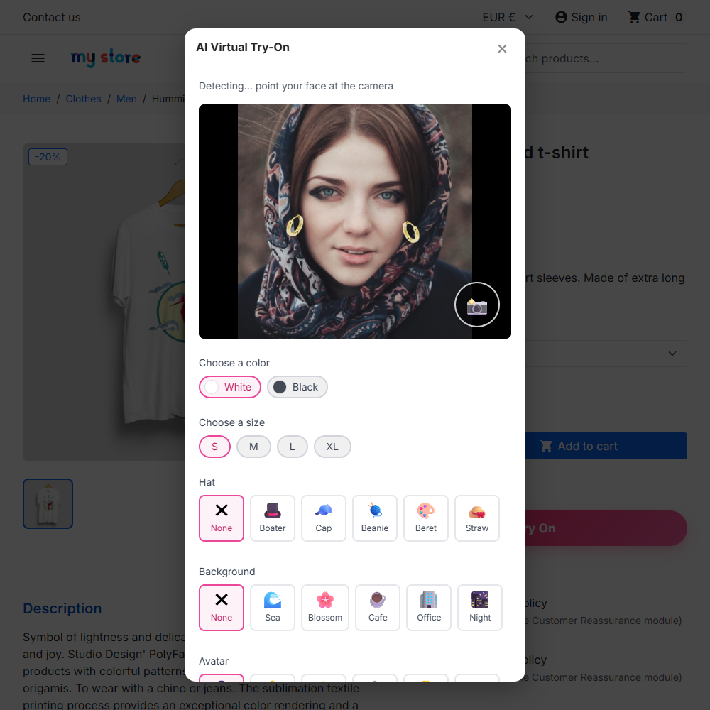The "Try On" button and live try-on on the product page