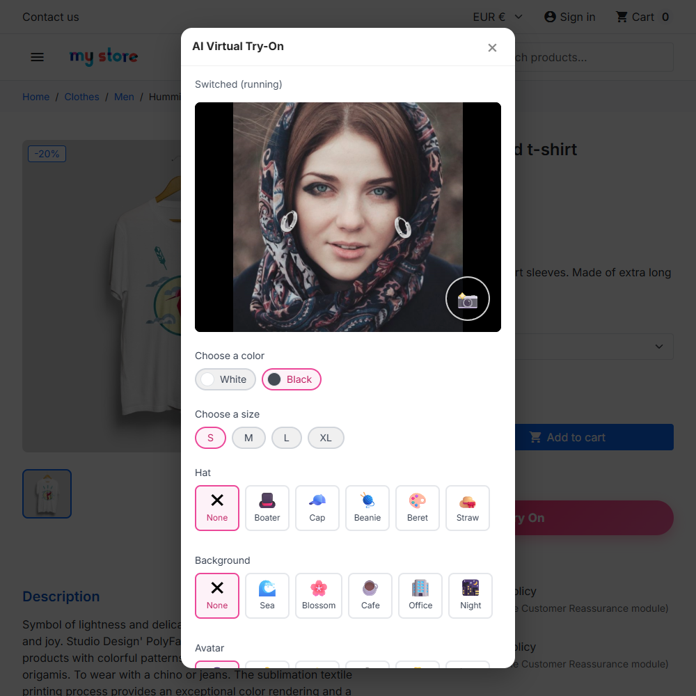 Switching earring color during the live try-on on a PrestaShop product page