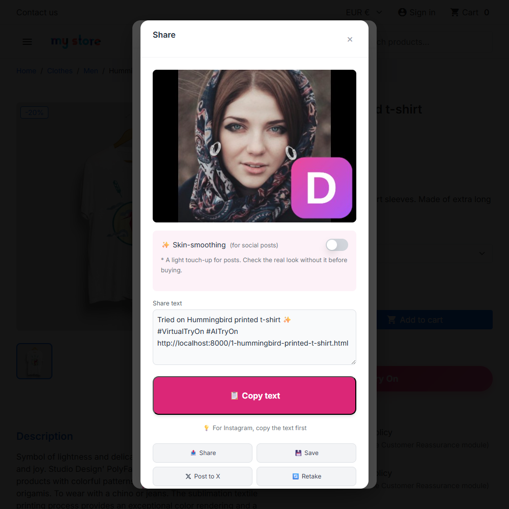 Sharing the try-on to social media